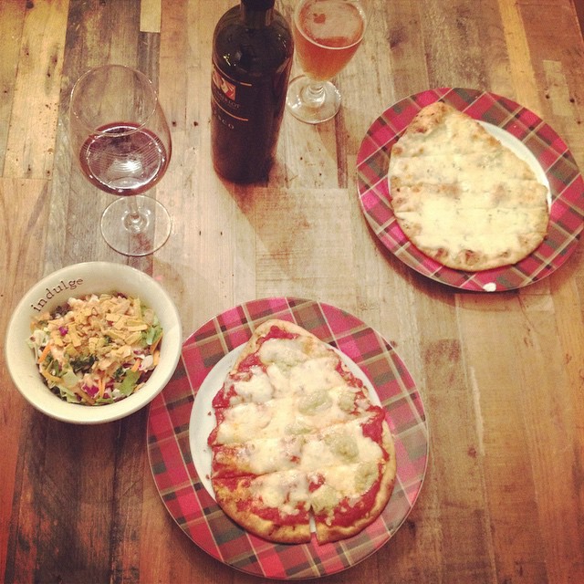 Dinner of champs #pizza #salad #beer #wine